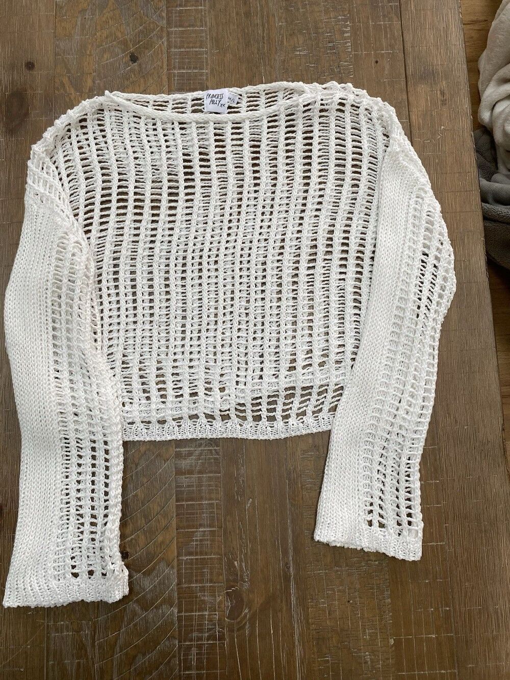 Princess Polly Cafe Pari White Crochet Open Knit Long Sleeve Cropped